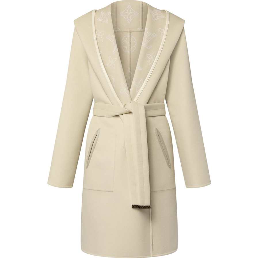 LOUIS VUITTON Lv Reversible Signature Hooded Wrap Coat