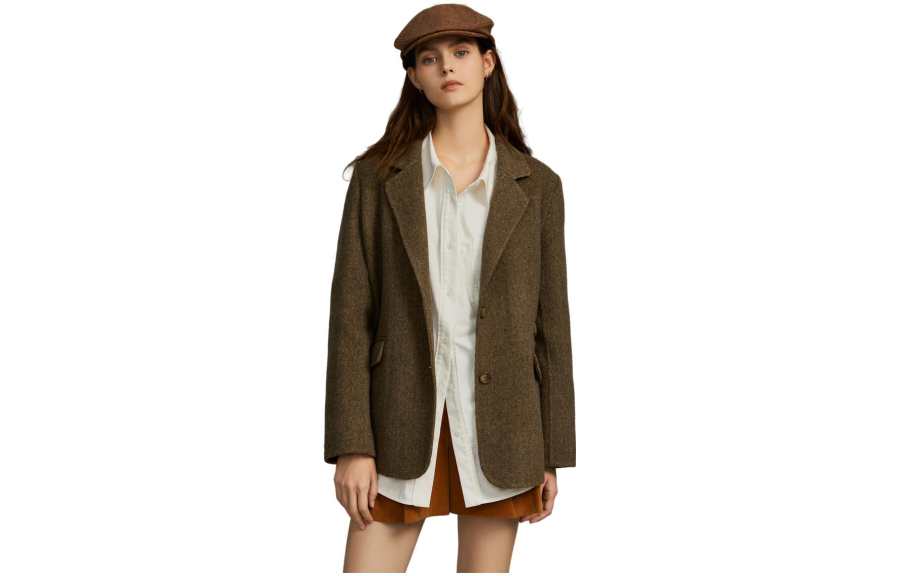 ELLE Coats Women's Suit Collar Moderate Straight Fit