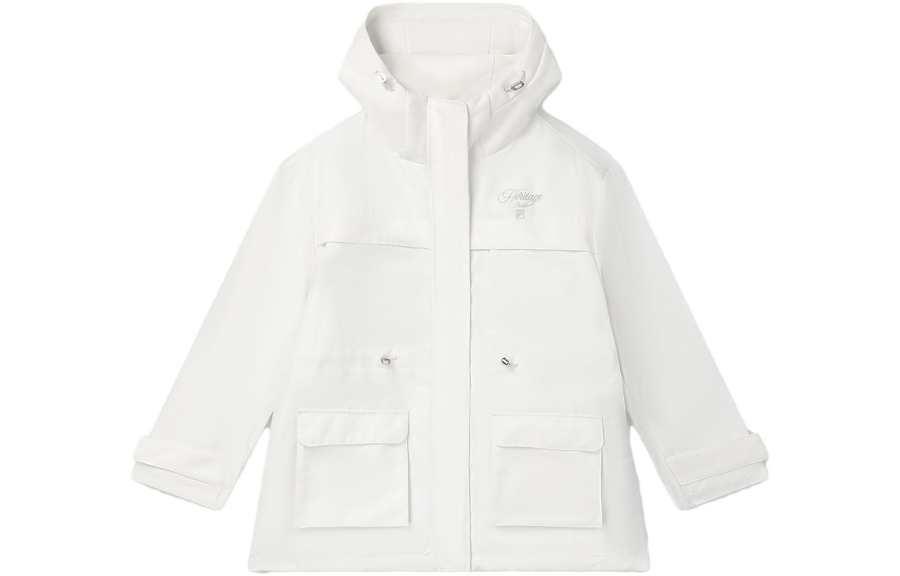 FILA X THE MET Puffer Jackets Women's Porcelain White Hooded Moderate Puffer Jacket