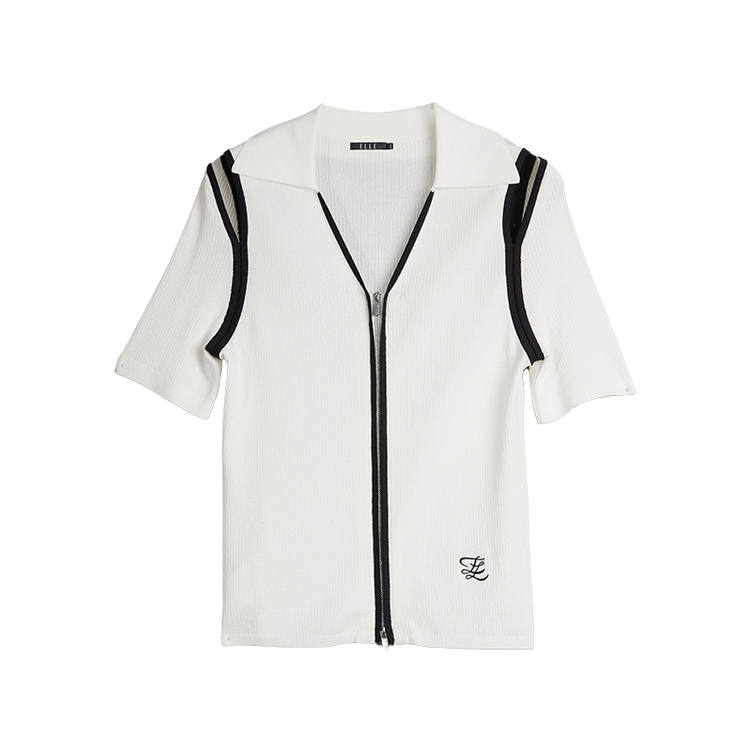 ELLE Knitwear Women's White Lapel Thin
