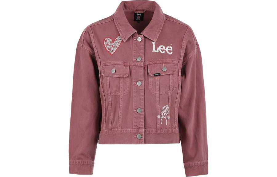 Lee Denim Jackets Women's Red Lapel Moderate Straight Fit