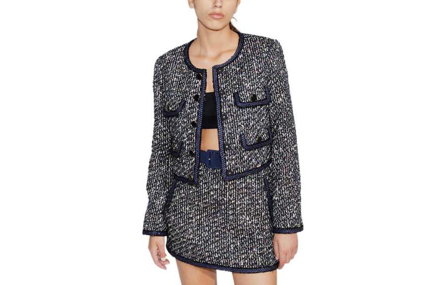Self-portrait Self Portrait Cropped Coats Women's Mixed Black Crew Neck Moderate