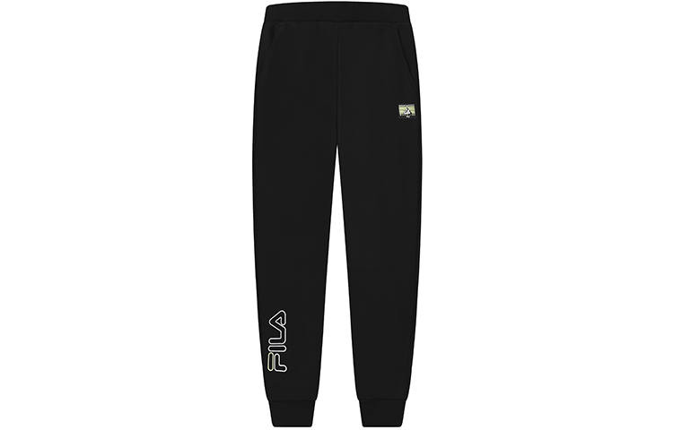 FILA Knitted Sweatpants Women's Jet Black Thickened Slim Fit Pants