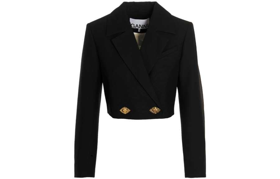 GANNI Double Breasted Cropped Blazer 'Black'