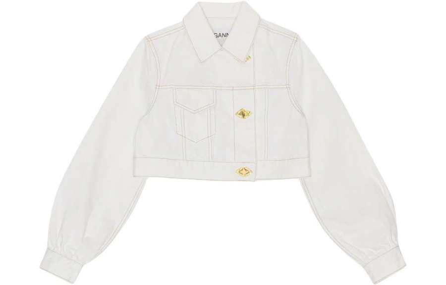 GANNI Off-centre Button-fastening Cropped Denim Jacket