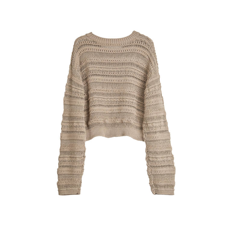 ELLE Knitwear Women's Khaki Crew Neck Moderate