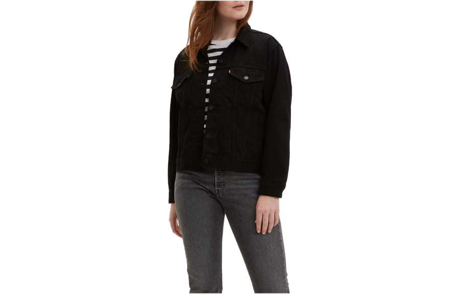 Levis Denim Jackets Women's Black Lapel Moderate Straight Fit