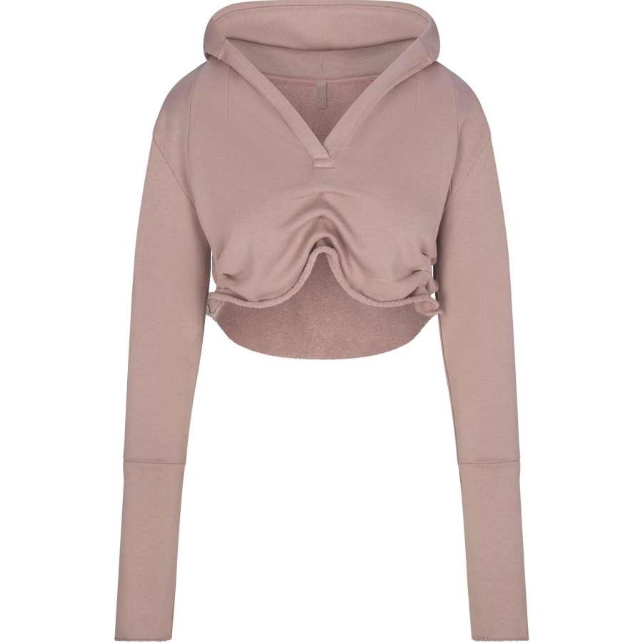 Skims SS25 FRENCH TERRY SHOULDER PAD CROPPED HOODIE Sweatshirt Women's FAWN/Deer