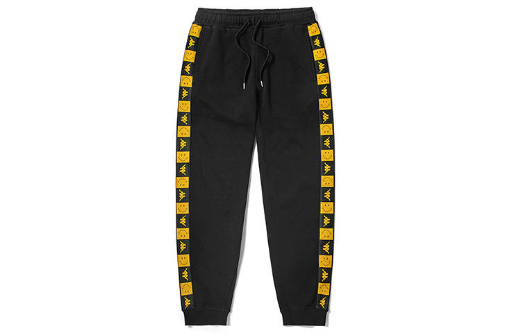 Kappa X SMILEY Knitted Sweatpants Women's Black Moderate Cuffed Pants