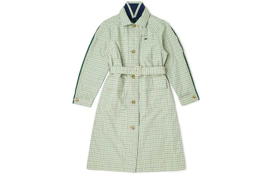 LACOSTE Trench Coats Women's Green Stand Collar Moderate Other