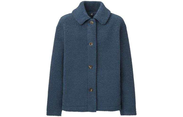 UNIQLO Velvet Jackets Women's Blue Lapel Moderate
