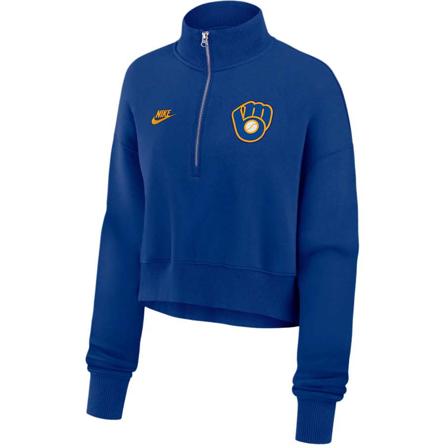 Nike Nike Milwaukee Brewers Cooperstown Phoenix Women's Nike Mlb Cropped 1/2 Zip Crew