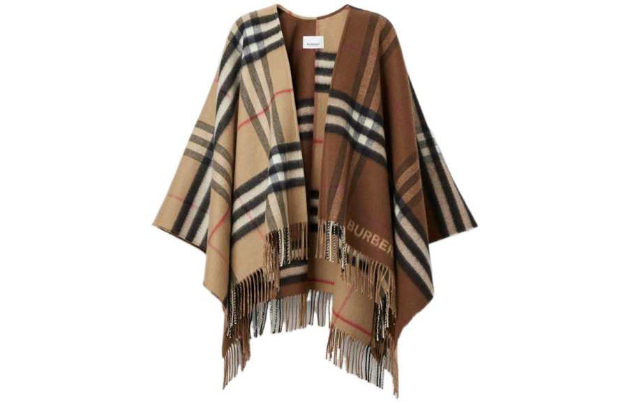 Burberry 【Previous Season】Contrast check fringed cape