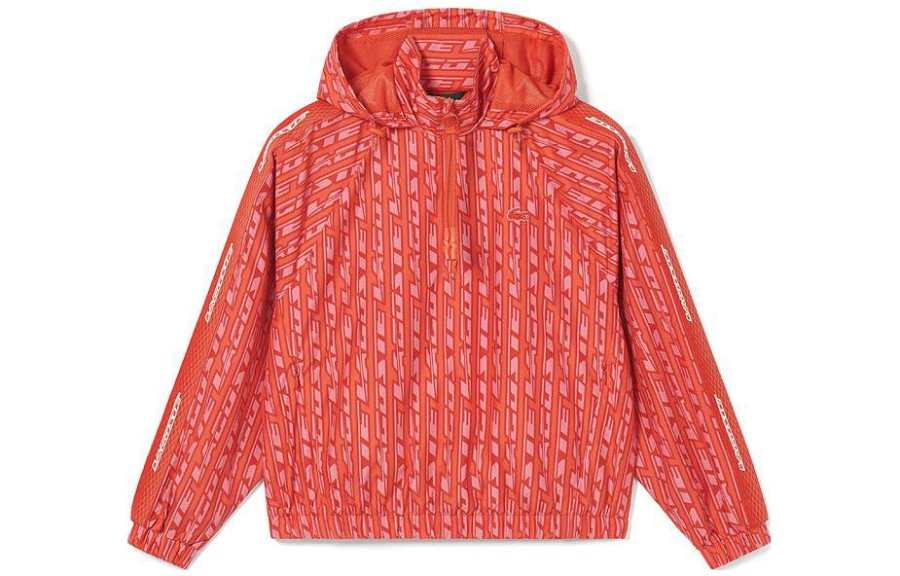 LACOSTE Cropped Coats Women's Red Stand Collar Moderate