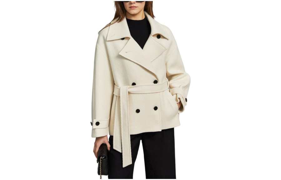 ELLE Coats Women's Ecru Suit Collar Thickened Straight Fit
