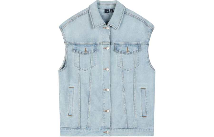 GAP Vests Women's Light Blue Lapel Moderate Denim
