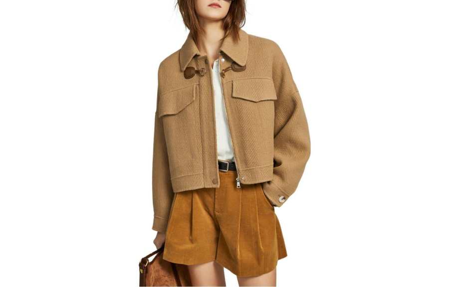 ELLE Coats Women's Caramel Lapel Thickened Straight Fit