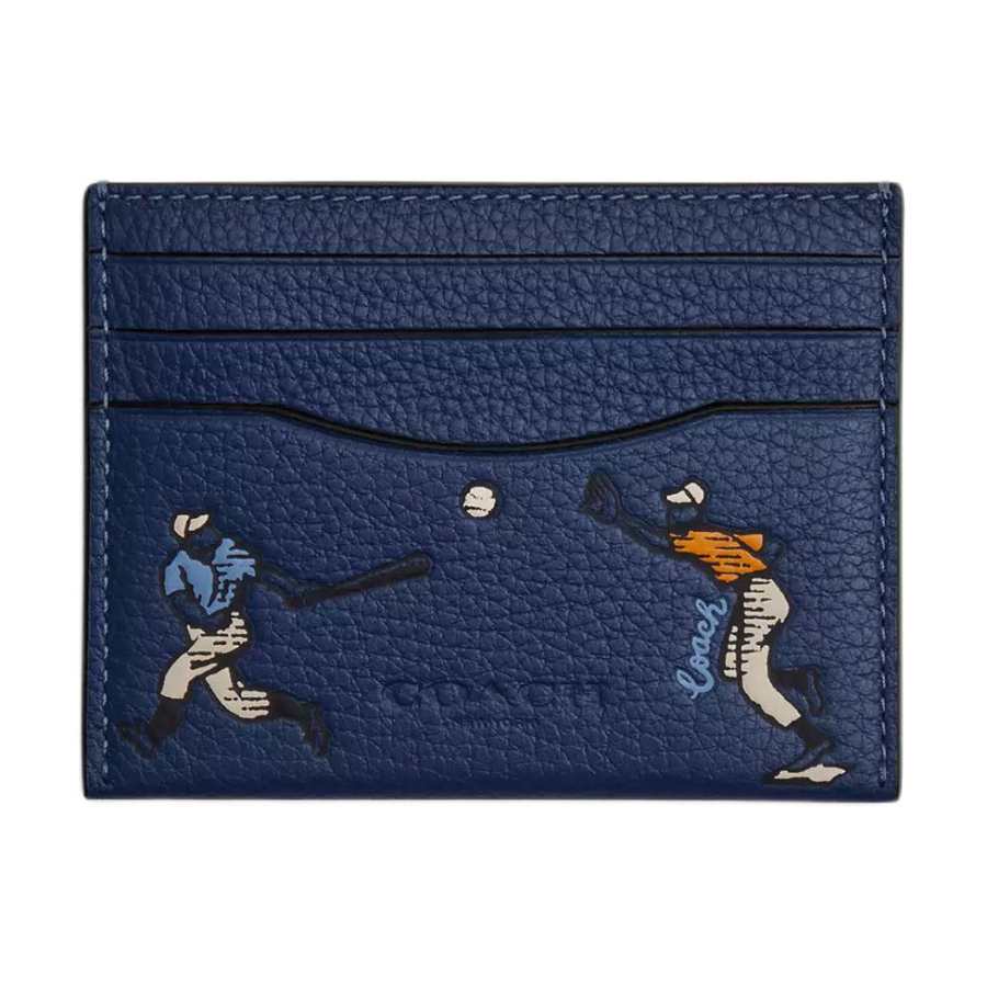 COACH COACH Leather Card Holder Regular Men's Dark Blue