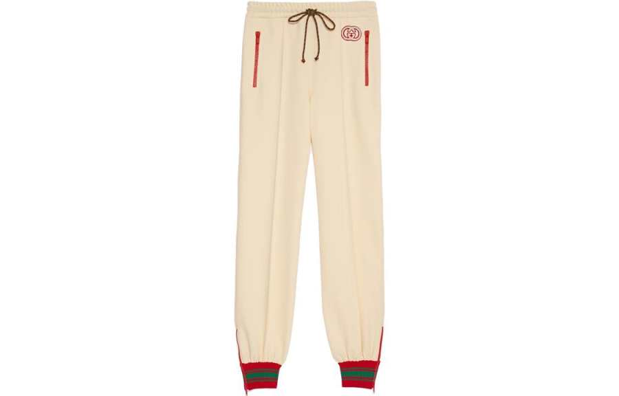 GUCCI Knitted Sweatpants Women's Beige Moderate Cuffed Pants