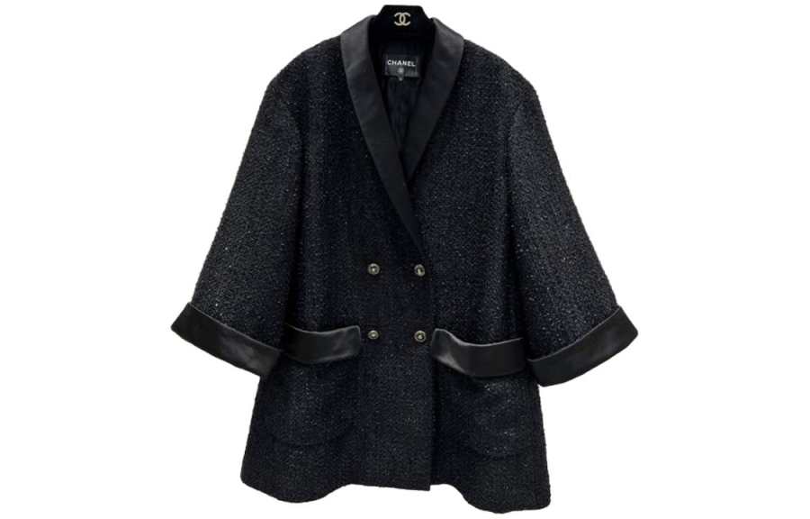 CHANEL Coats Women's Black Lapel Moderate