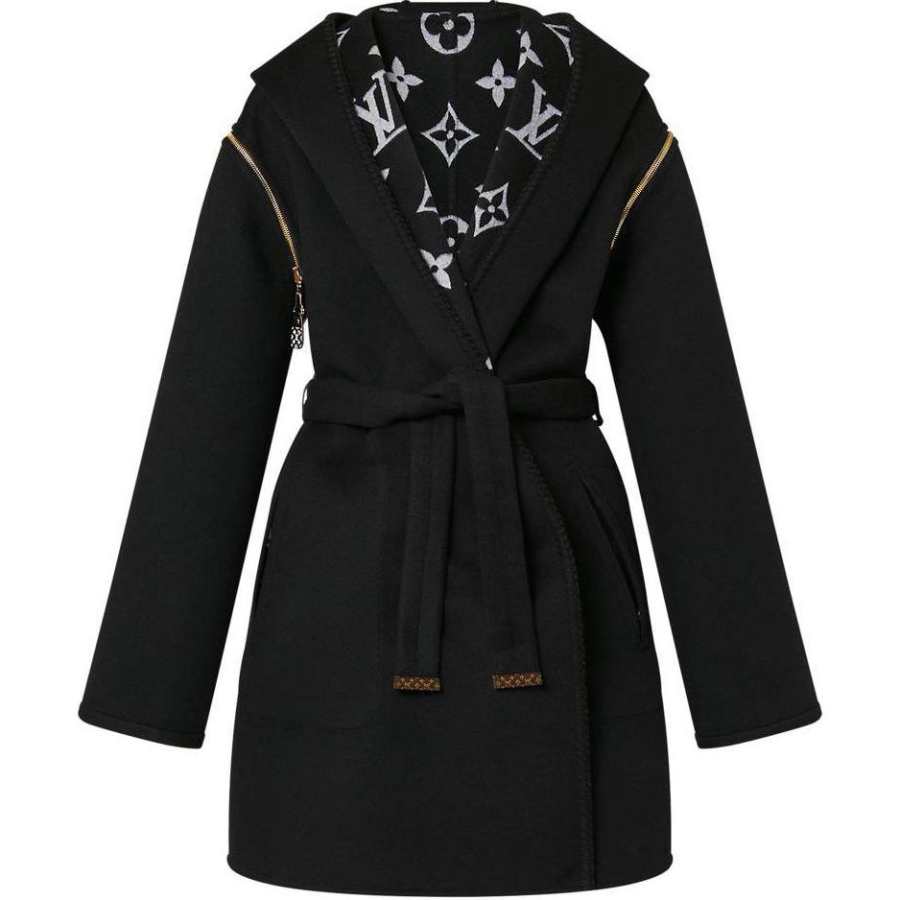 LOUIS VUITTON Reversible Zipper Sleeve Hooded Wrap Coat