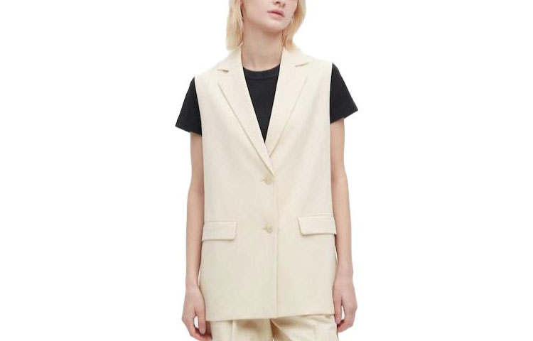 UNIQLO Vests Women's Cream Suit Collar Moderate Business Suit