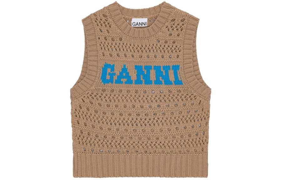 GANNI Logo-intarsia Knitted Top