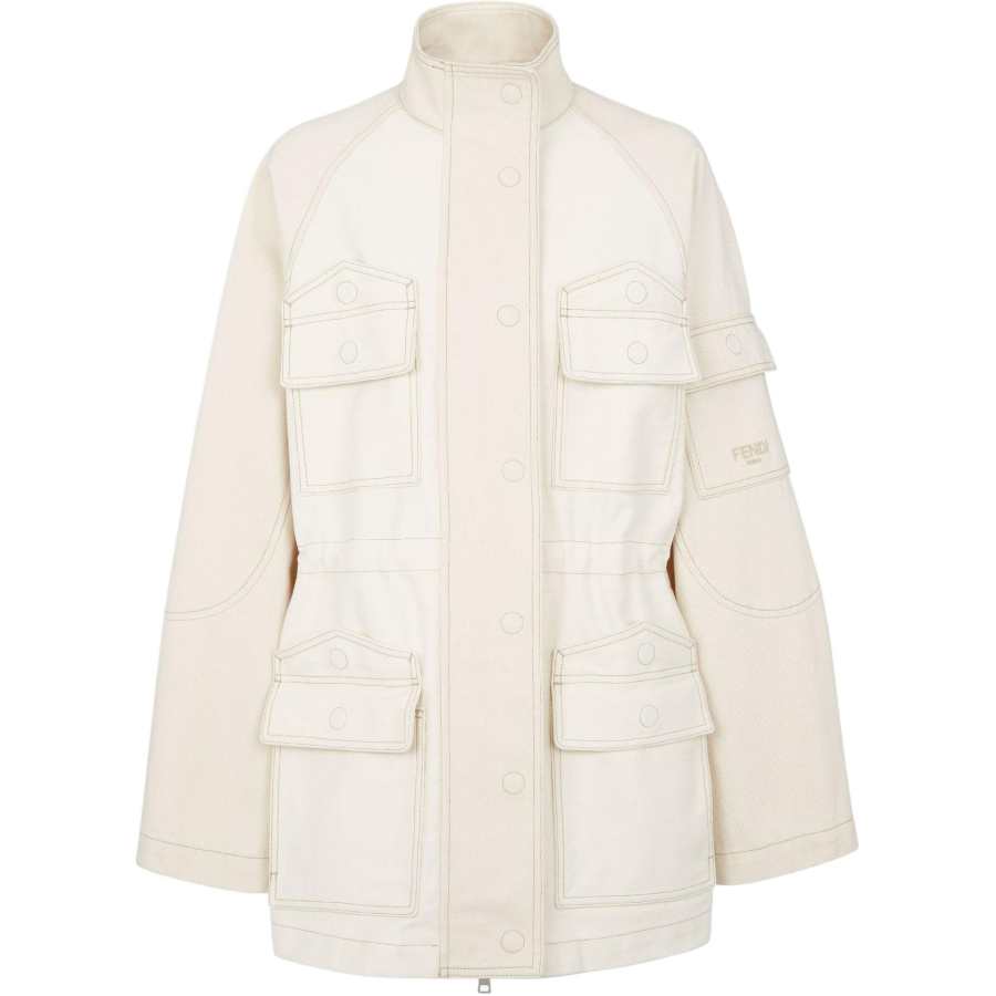 FENDI Logo Detailed Long Sleeved Denim Jacket