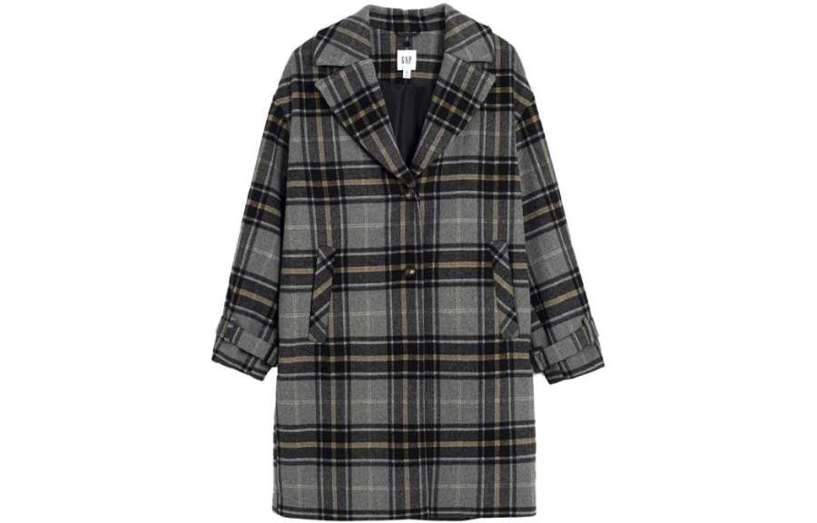 GAP Coats Women's Gray Plaid Suit Collar Thickened Straight Fit
