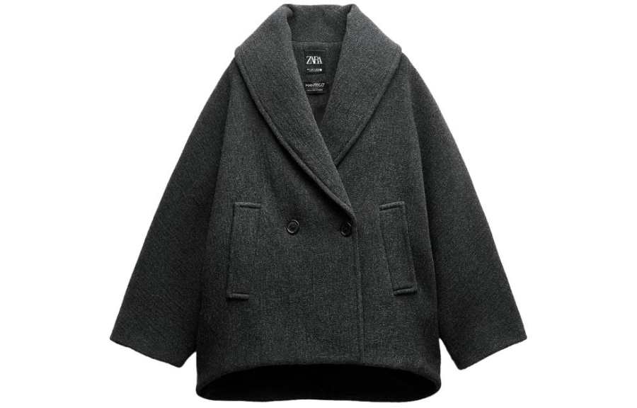 ZARA Coats Women's Gray Moderate Straight Fit