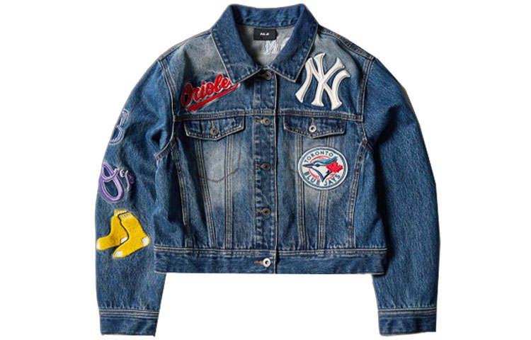 MLB MLB Base Logo Cropped Coats Women's Blue Lapel Moderate