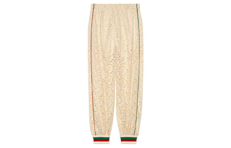 GUCCI Knitted Sweatpants Women's Beige Moderate Straight Fit Pants