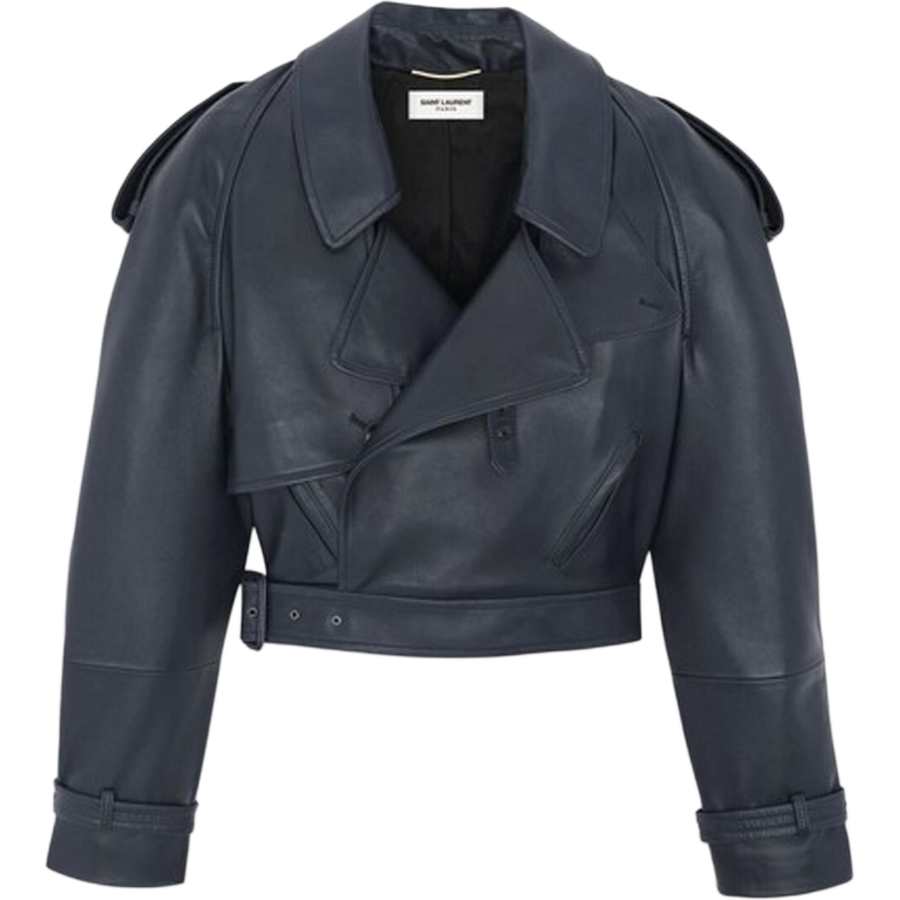 SAINT LAURENT Leather Jacket Women's Blue