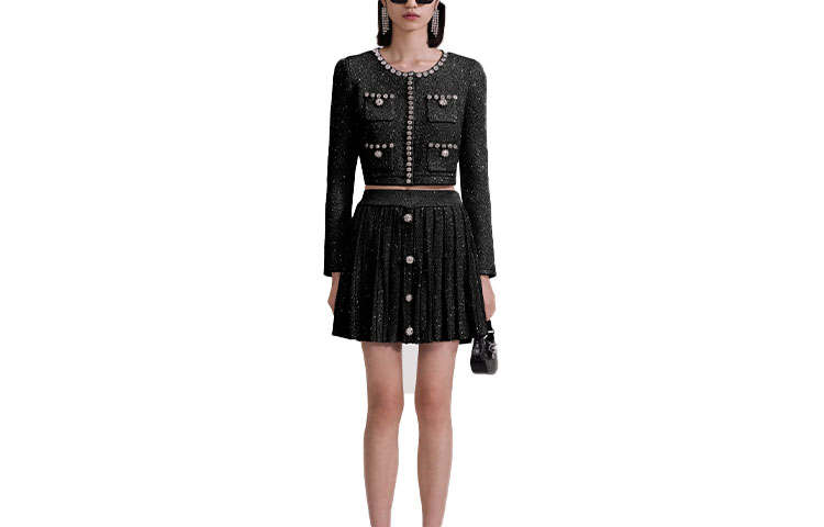 Self-portrait Self Portrait Cropped Coats Women's Black Crew Neck Moderate