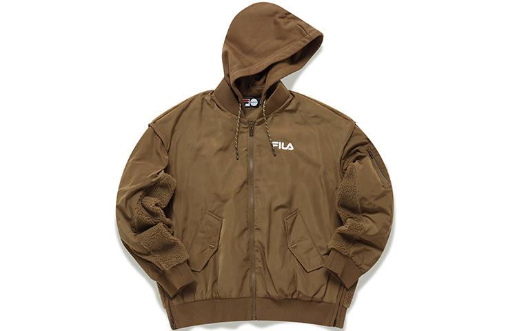 FILA FUSION Letter Hooded Loose Fit Moderate Puffer Jacket Women's Tea Umber