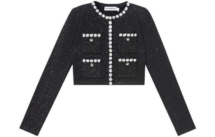 Self-portrait Self Portrait Cropped Coats Women's Classic Black Crew Neck Moderate