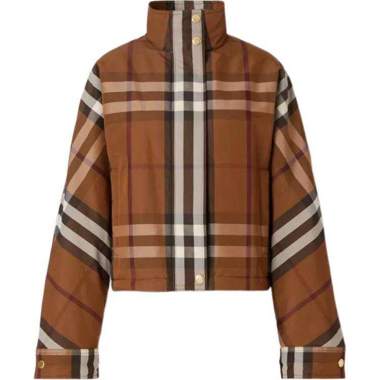Burberry 【Previous Season】check funnel-neck cropped jacket