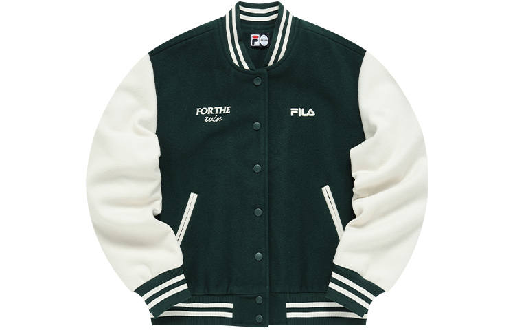 FILA FUSION Baseball Jerseys Women's Dark Island Green Baseball Collar Moderate Straight Fit