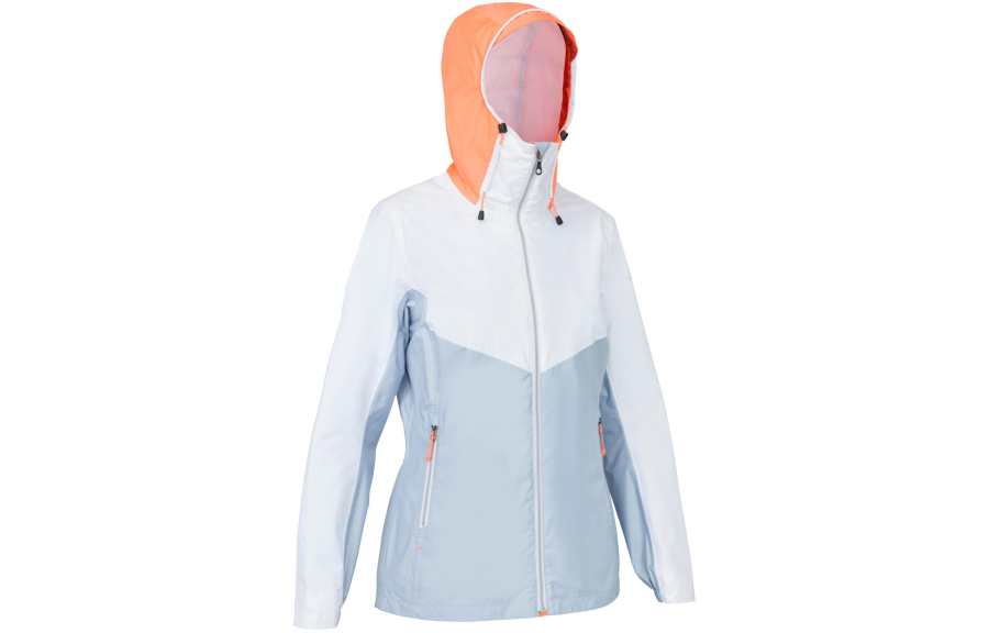 DECATHLON Waterproof, Windproof, And Water Repellent Windbreaker Jacket Women's Snow/Mist/Fluorescent Coral