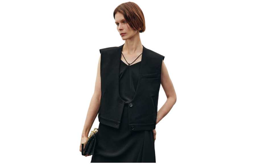 ELLE Vests Women's Black V Neck Moderate Other