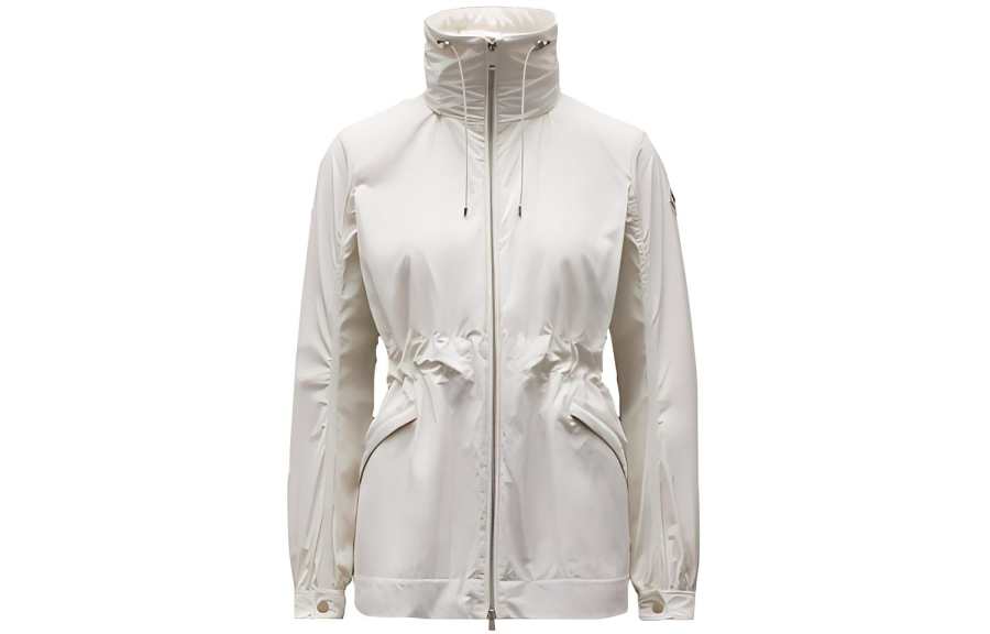 Moncler Cropped Coats Women's White Stand Collar Moderate