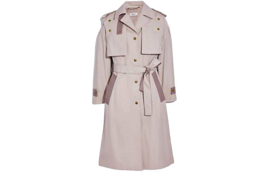 COACH Trench Coats Women's Pink Lapel Moderate Other