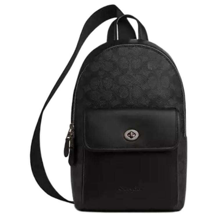 COACH Coated Canvas With Calfskin Shoulder Bag Small Unisex Black