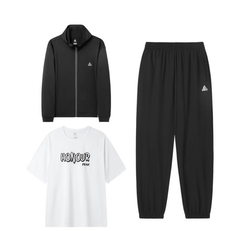 PEAK Casual Sportswear Unisex Set Black Coats+White Short Sleeved+Black Pants
