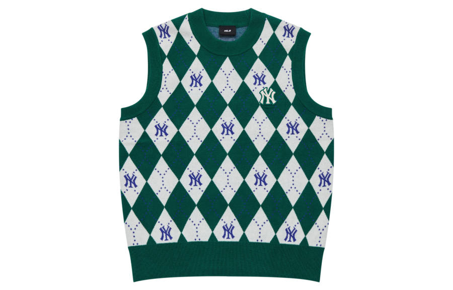 MLB New York Yankees Vests Women's Green Crew Neck Moderate Knitted Fabric