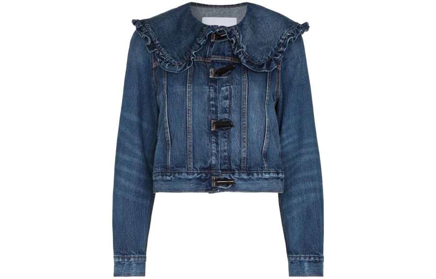 GANNI Denim Jackets Women's Blue Peter Pan Collar Moderate Other
