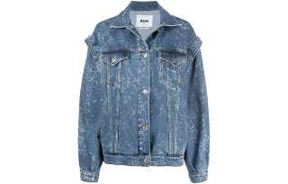 MSGM Denim Jackets Women's Blue Lapel Moderate Straight Fit