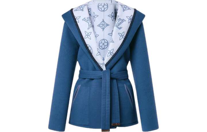 LOUIS VUITTON LOUIS VUITTON Reversible Long Hooded Wrap Coat Women's Sky Blue