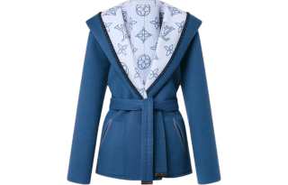LOUIS VUITTON Reversible Long Hooded Wrap Coat Women's Sky Blue