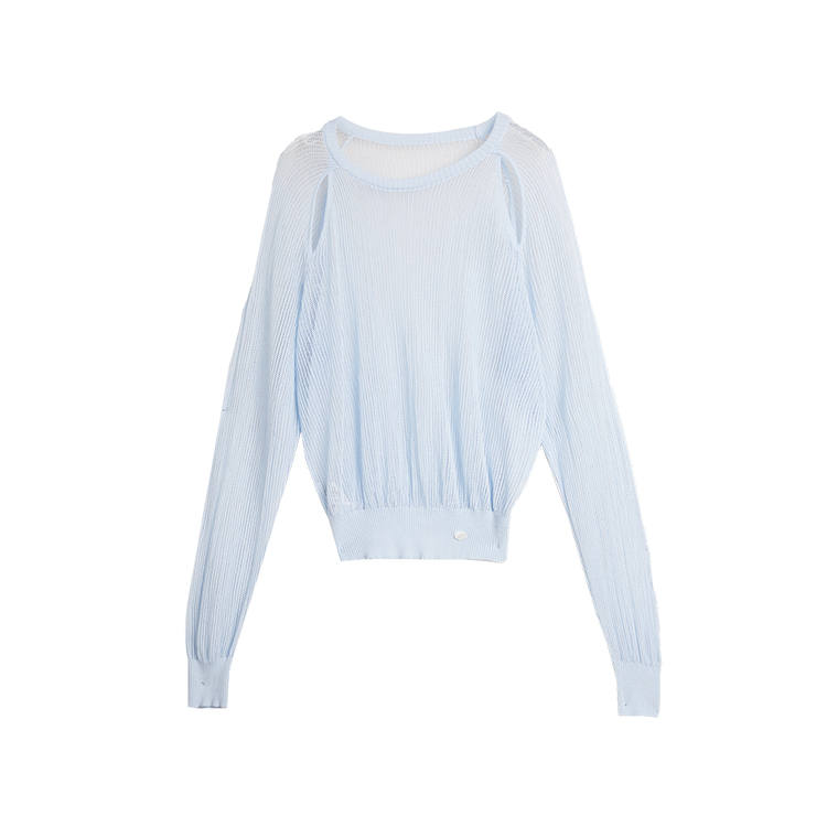 ELLE Knitwear Women's Blue Crew Neck Thin
